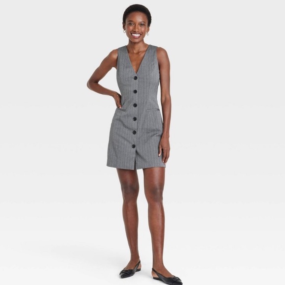 Pinstripe Pinafore Mini Vest Dress - Picture 2 of 4